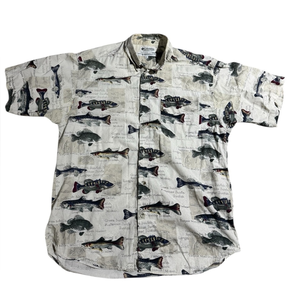 Vintage Columbia Fish Short Sleeve Button Down Size Large